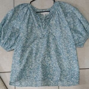 House of Harlow Womens Size S 1960 Light Blue Patterned Cottagecore Blouse